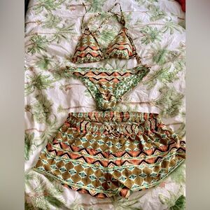 Volcom Native Print Bikini Set with Matching Shorts